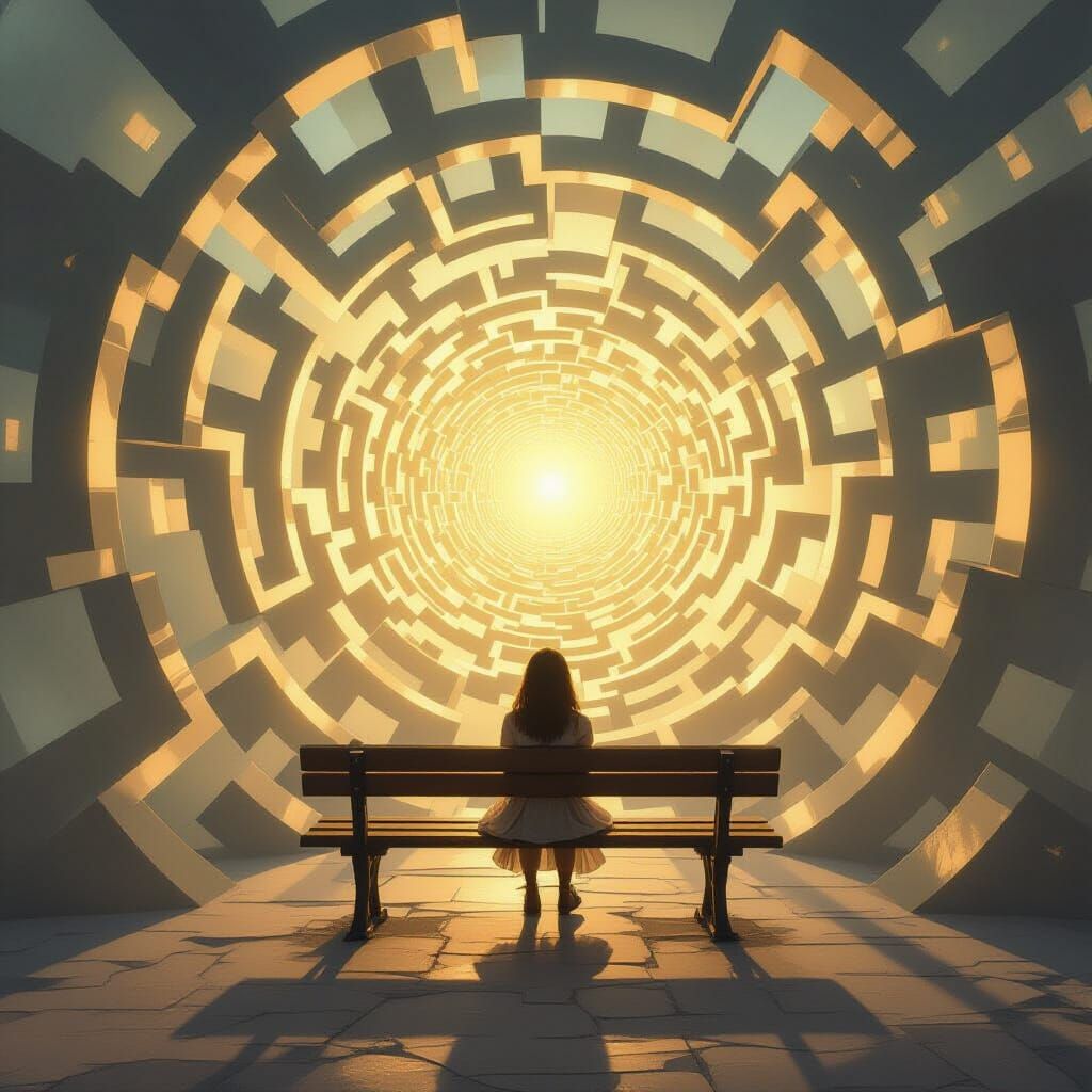 Girl in Ethereal Labyrinth of Thoughts