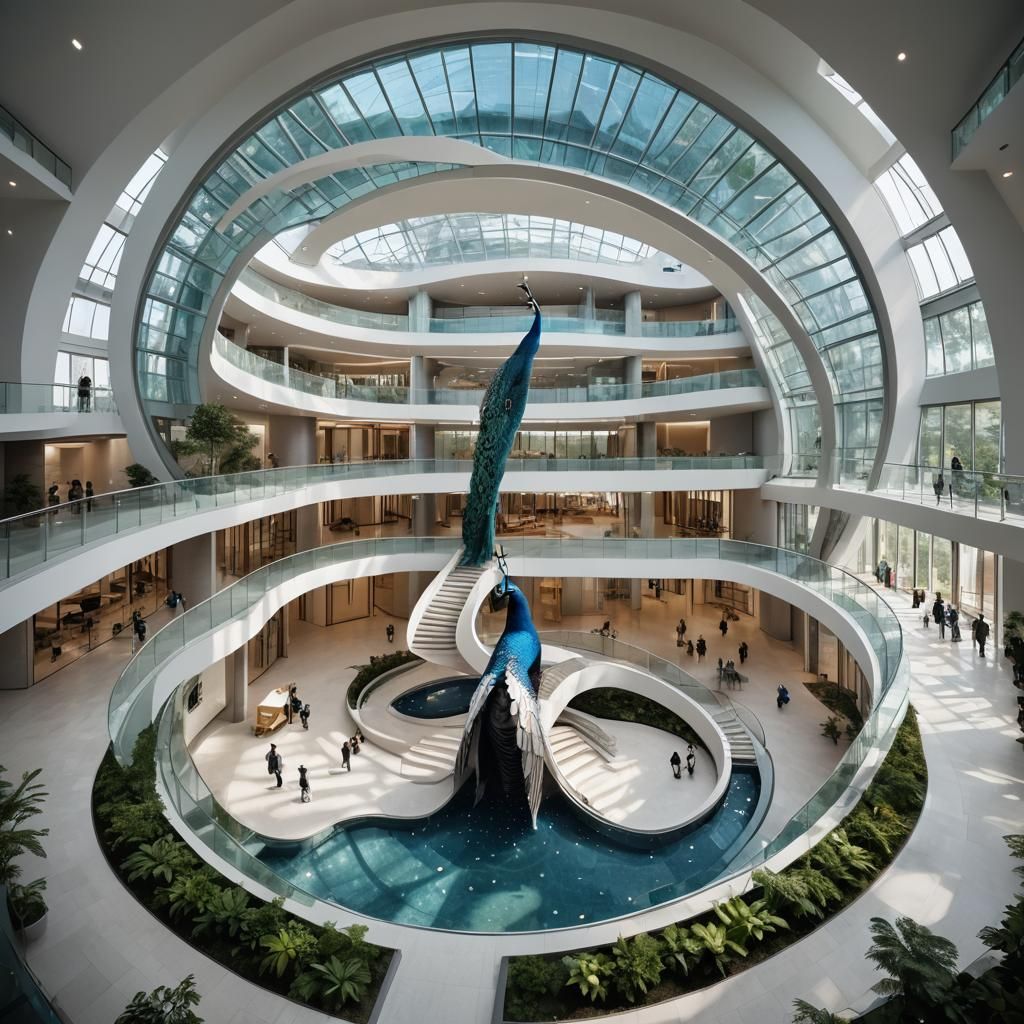 Curved Glass Building with Peacock Tail Layout