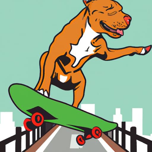 Pitbull Dog Rides Skateboard on Rail