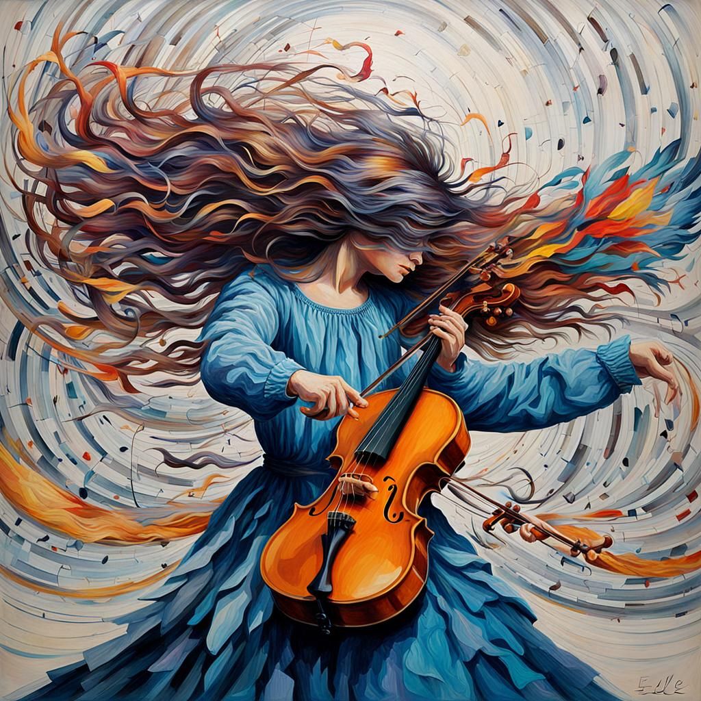 Violinist Double Exposure Artwork with Phoenix and Sunset