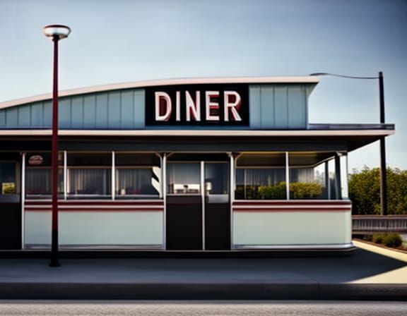Ultrarealistic 1950s Diner Exterior at Night