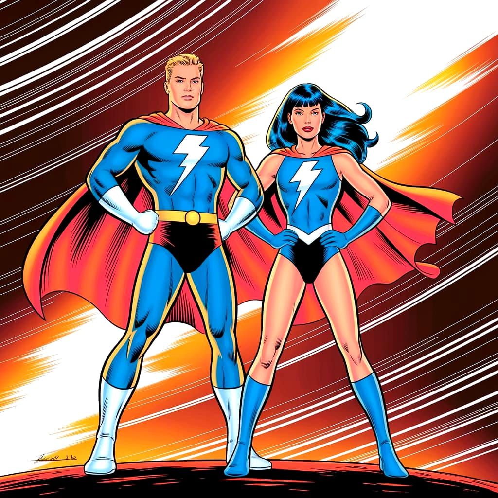 Lightning Lad and Saturn Girl in Comic Book Style