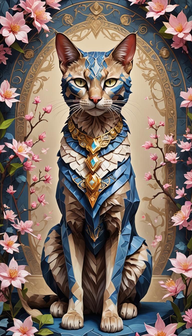 Bioluminescent Origami Cat Fairy in Fantasy Illustration