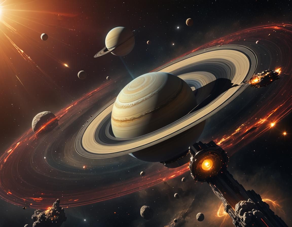 Hyper-Realistic Saturn and Rings with Comet