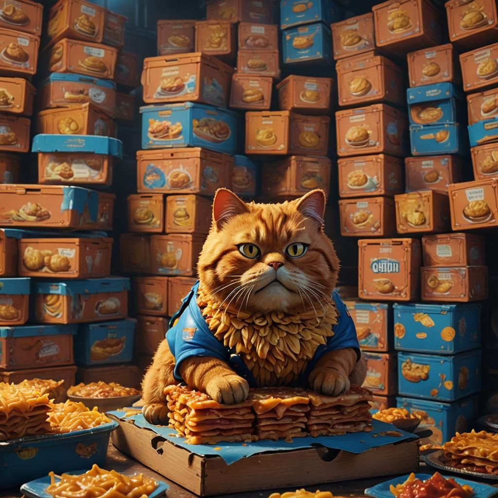 Garfield Portrait in Fantastical Kitchen, Detailed Matte Pai...