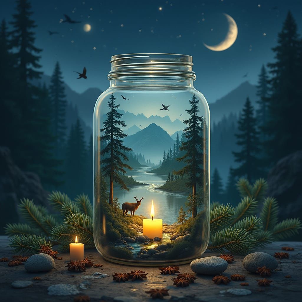 Summer Mountain Scene Inside Glass Jars