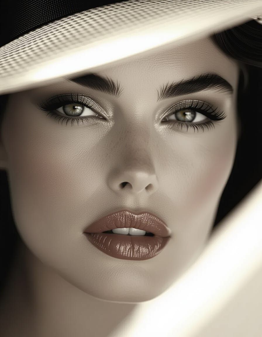 Dramatic Portrait of Thoughtful Woman With High-Contrast Lig...