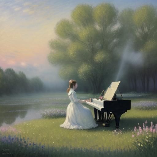Impressionistic Meadow Serenade with Piano and Violin