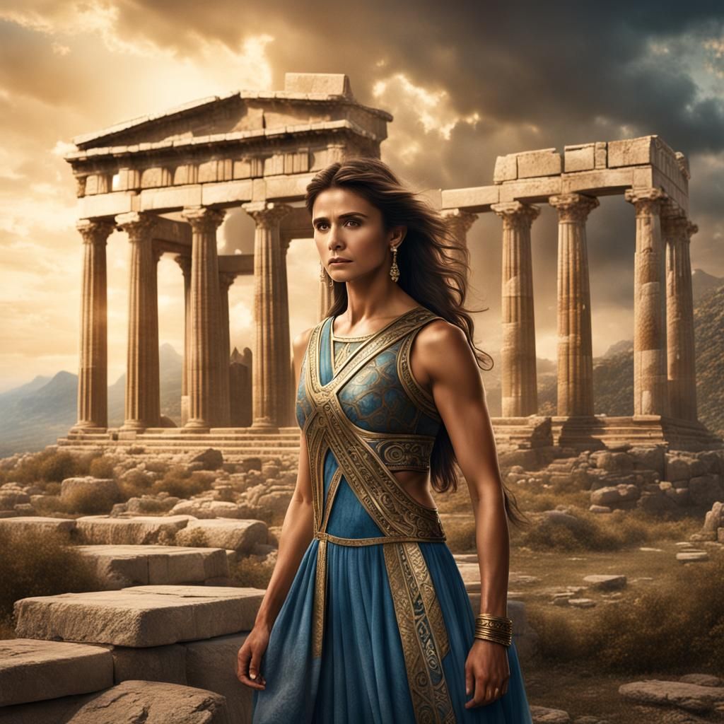 Muscular Nina Dobrev as Greek Goddess