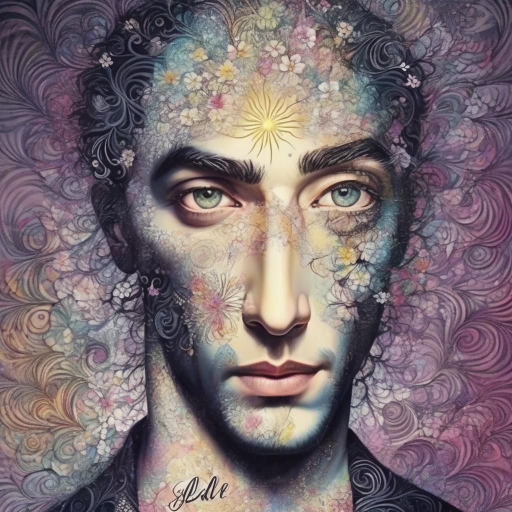 Surreal Man's Face with Blossoms in Dali Style