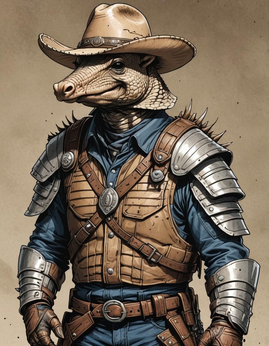 Armored Mutant Armadillo Cowboy in Futuristic Western Style