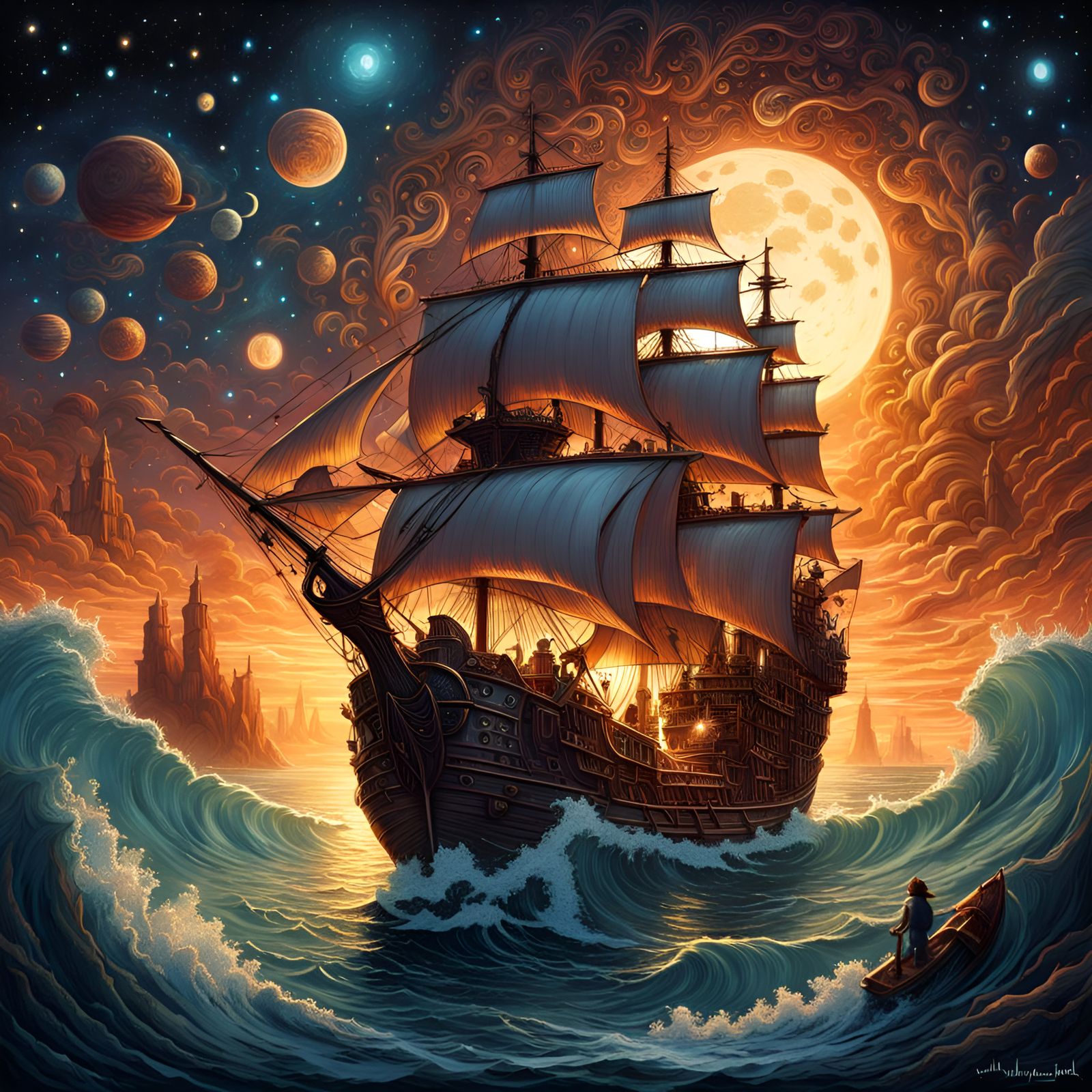 Ship in a Bottle: Whimsical Fairytale Illustration