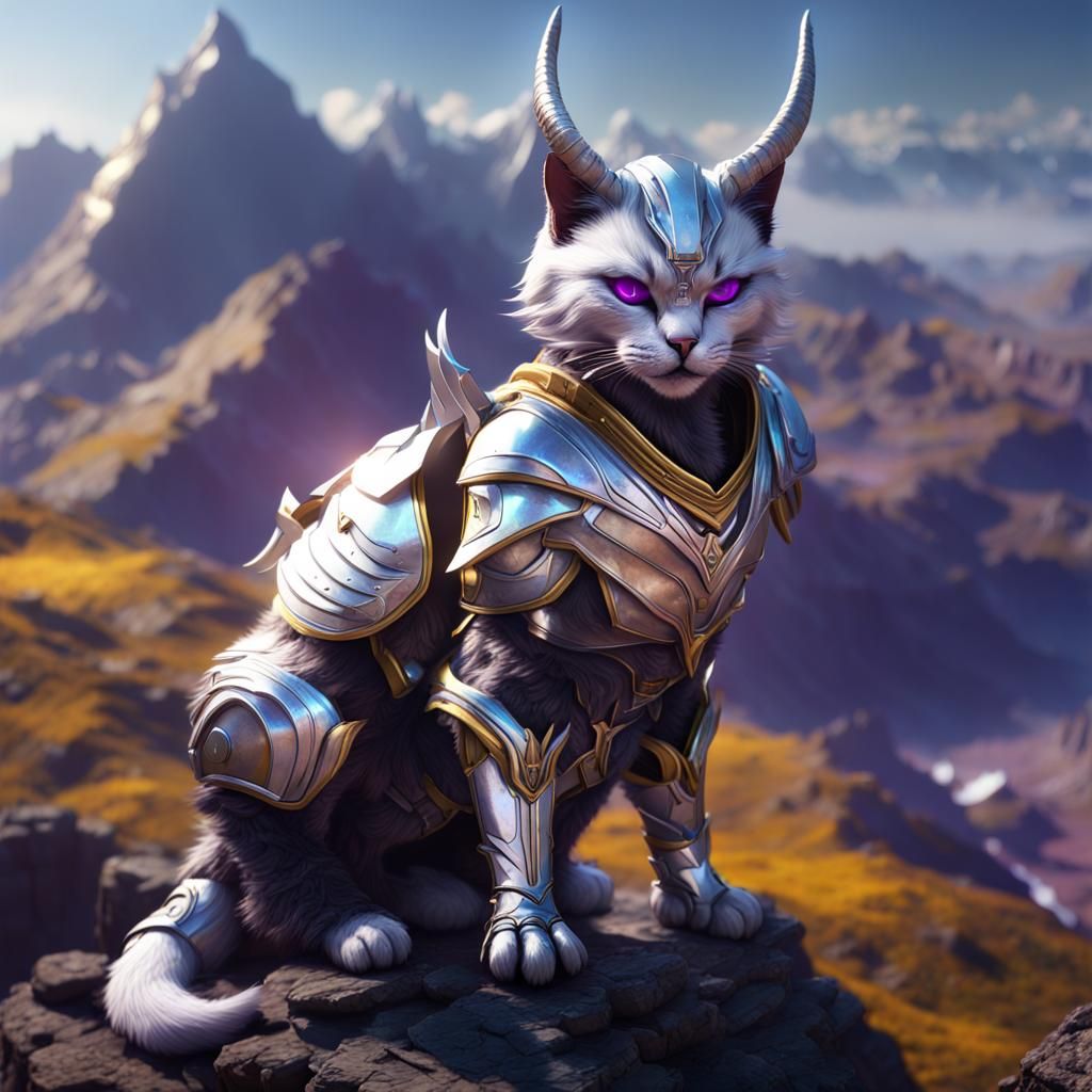 Armored Horned Cat on Mountain Top
