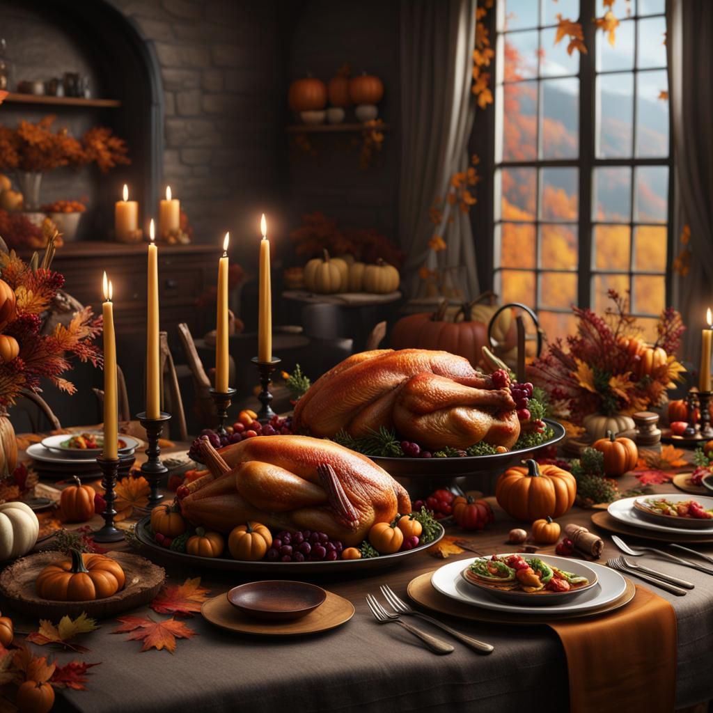 Thanksgiving Tablescape in Detailed Matte Painting Style