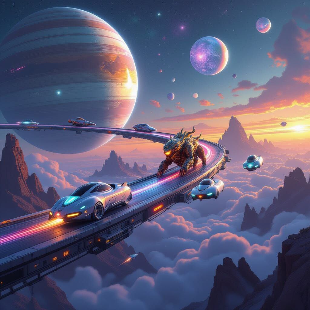 Interplanetary Racetrack with Hybrid Vehicles