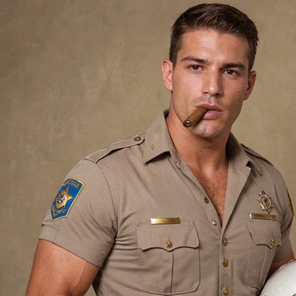 Muscular State Trooper with Cigar