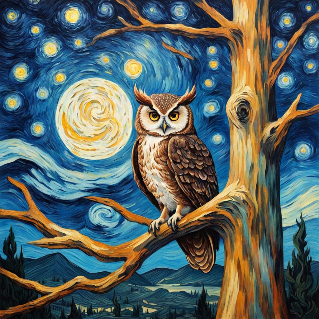 Whispering Owl Under Starry Cypress