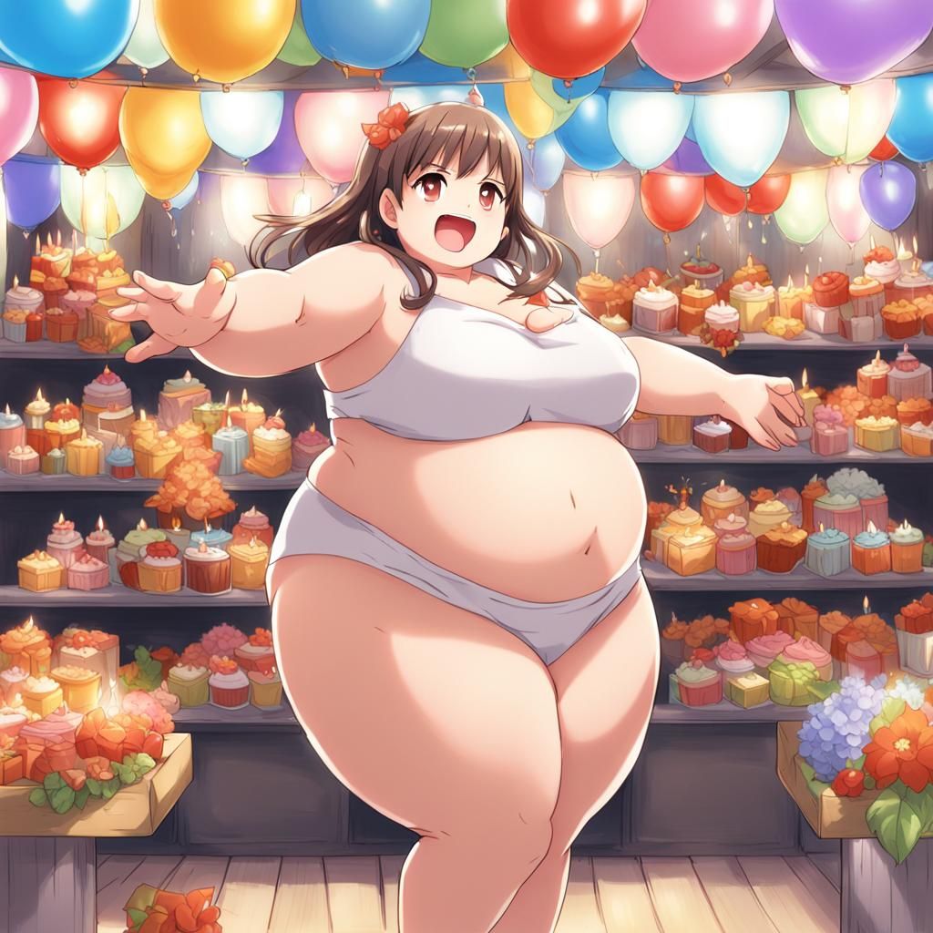 Anime-Style Chubby Woman with Large Chest
