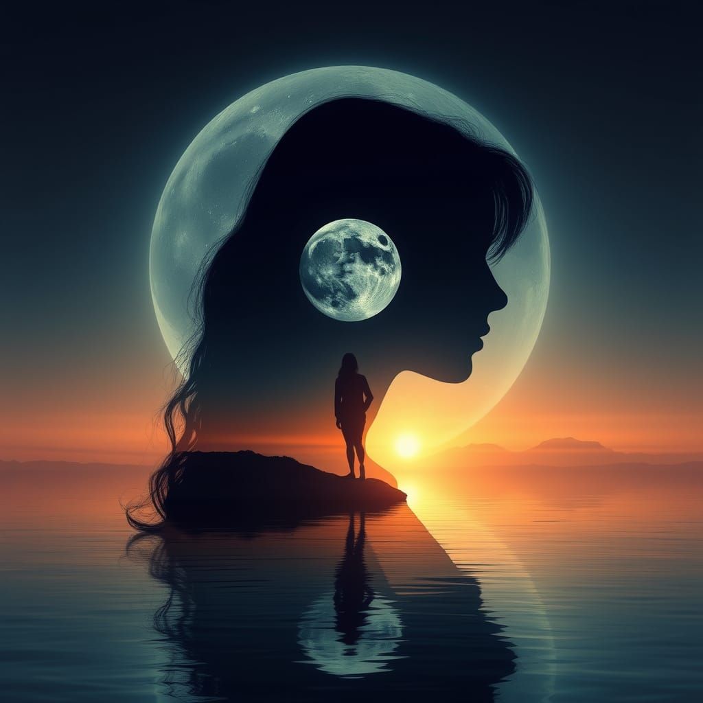 Ethereal Alien Planet Silhouette in Double Exposure