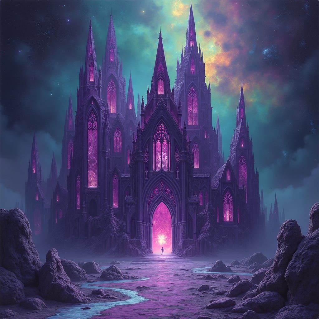 Amethyst Cathedral in Cosmic Psychedelic Style