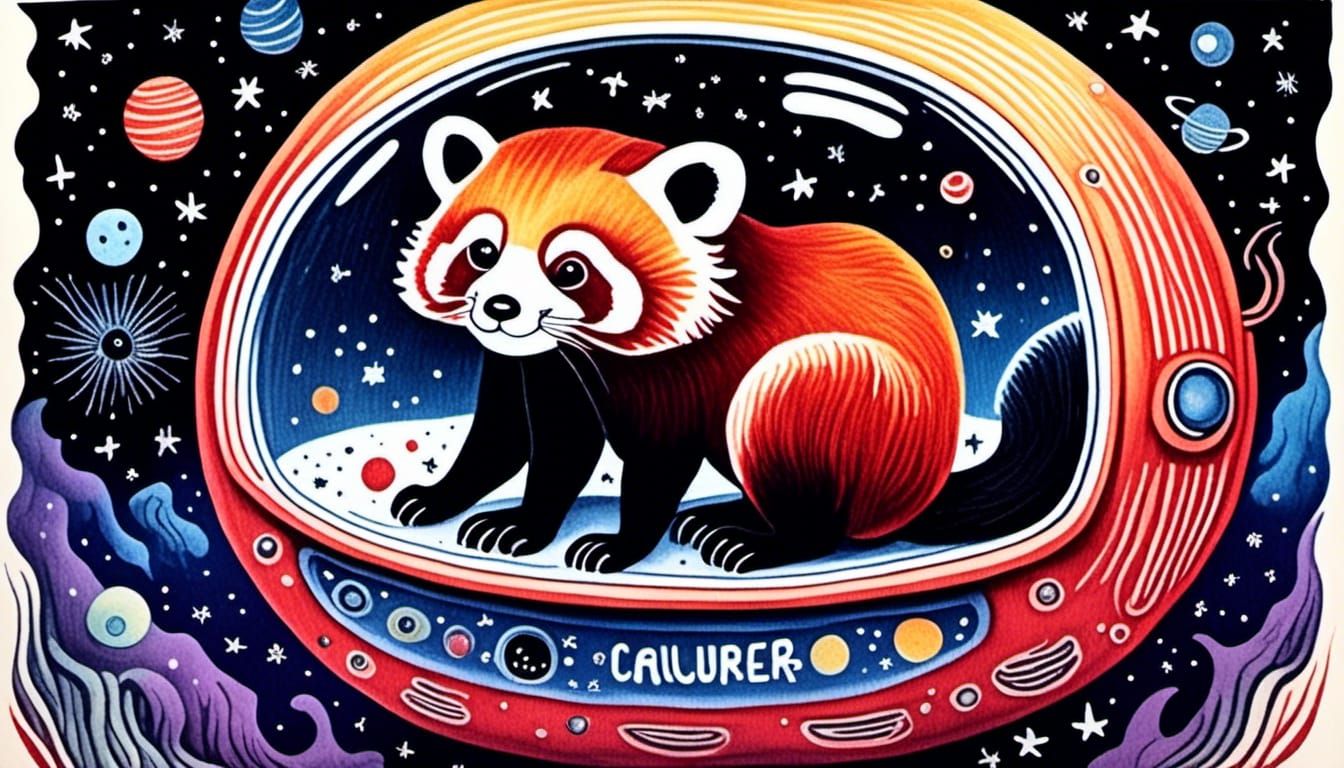 Red Panda's Watercolor Space Adventure