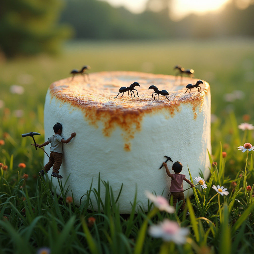 Giant Marshmallow in Grassy Field: Hyperrealistic Photograph...