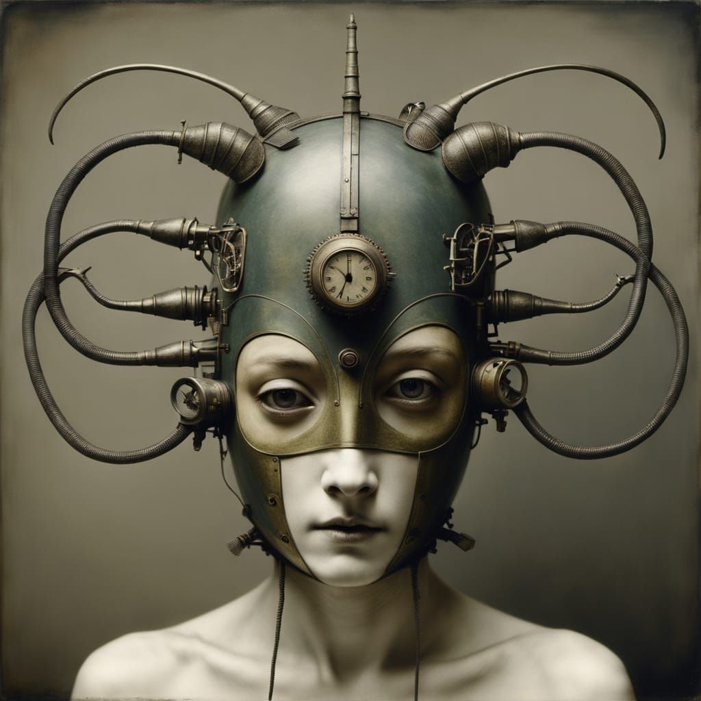 Surreal Mantis Mask Sculpture in Charcoal