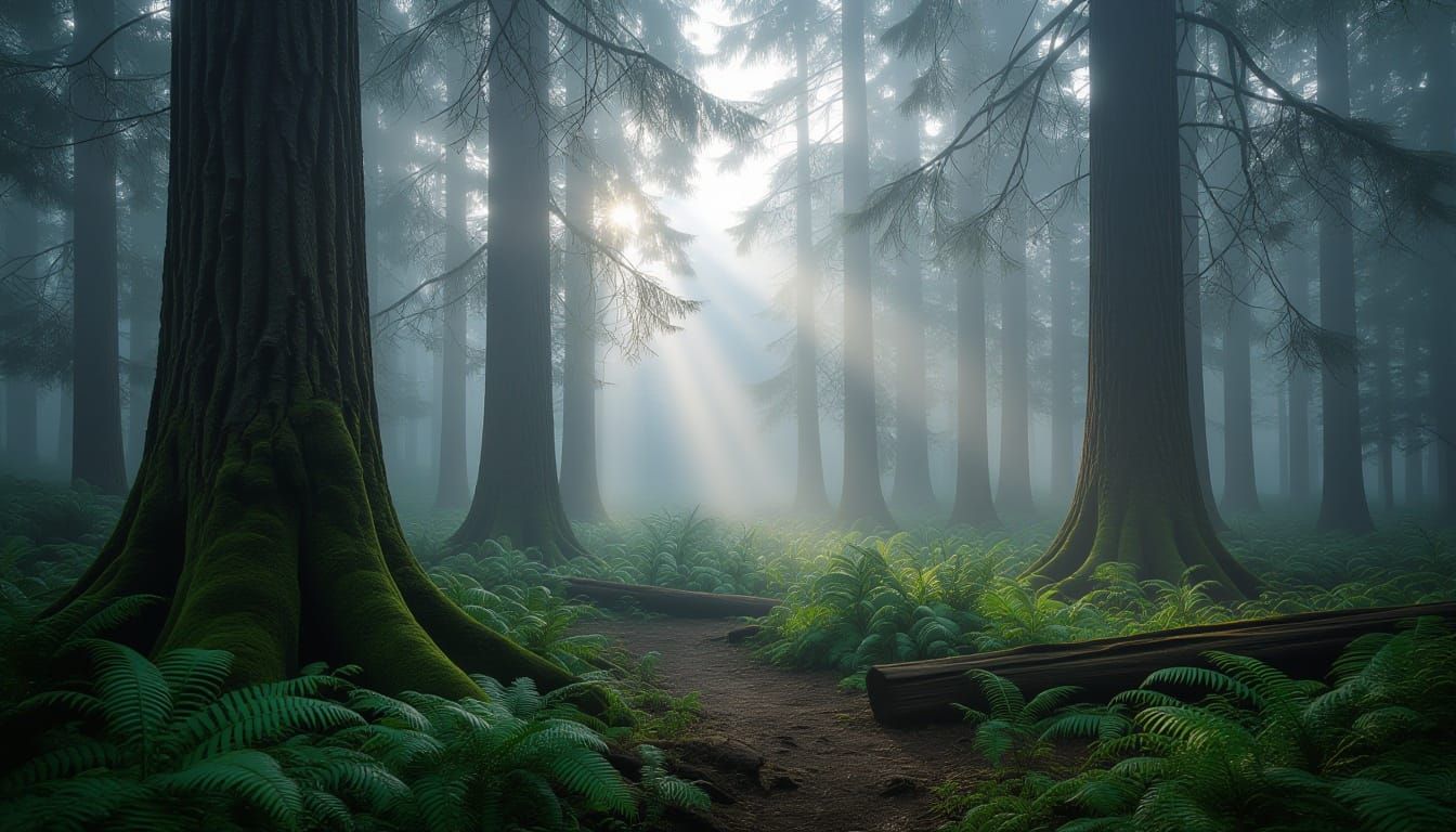 Mysterious Foggy Forest with Ethereal Light
