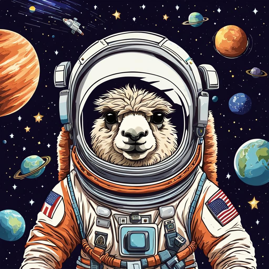 Alpaca Astronaut Soaring Through Space