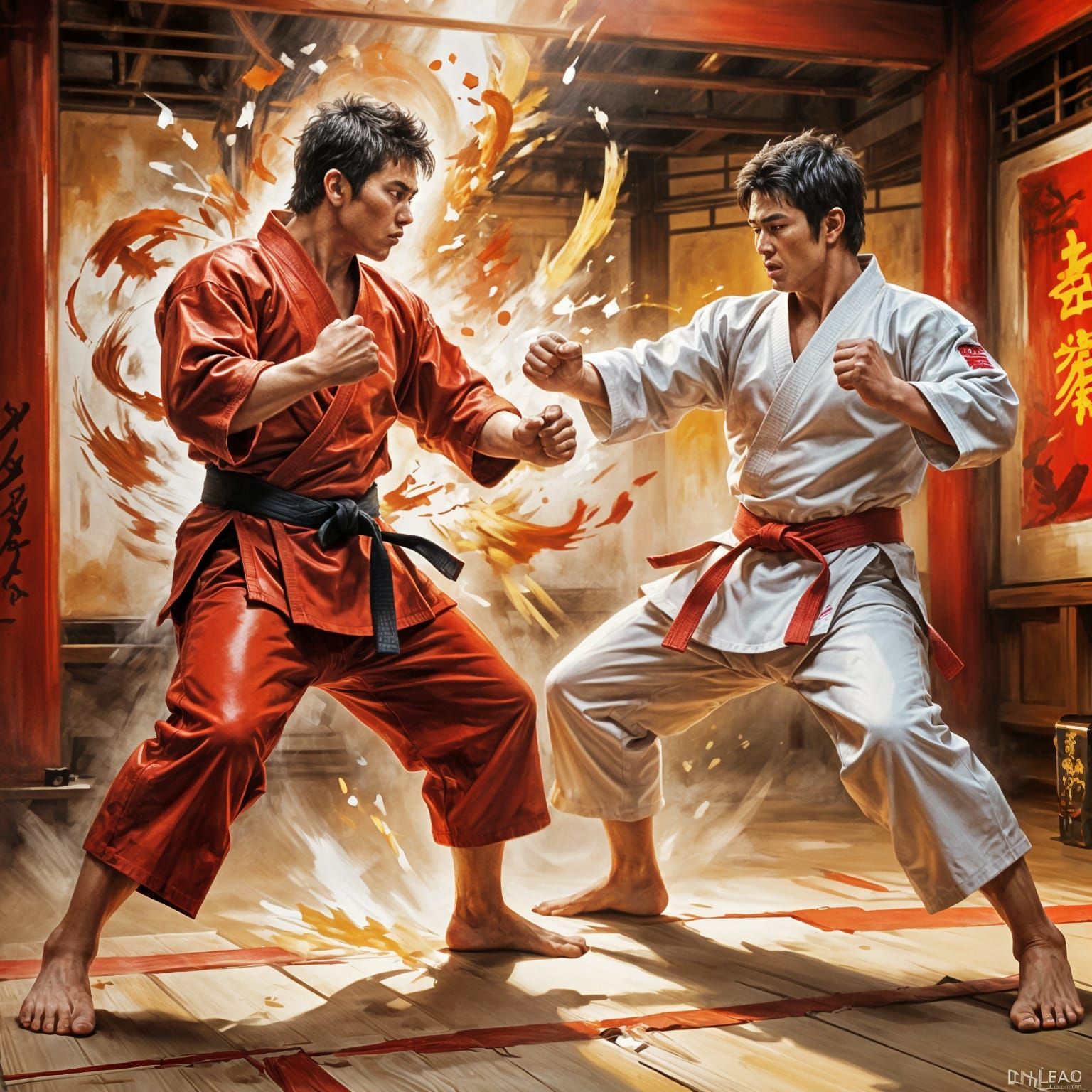 Ken and Ryu Karate Kick: Oil Painting Action