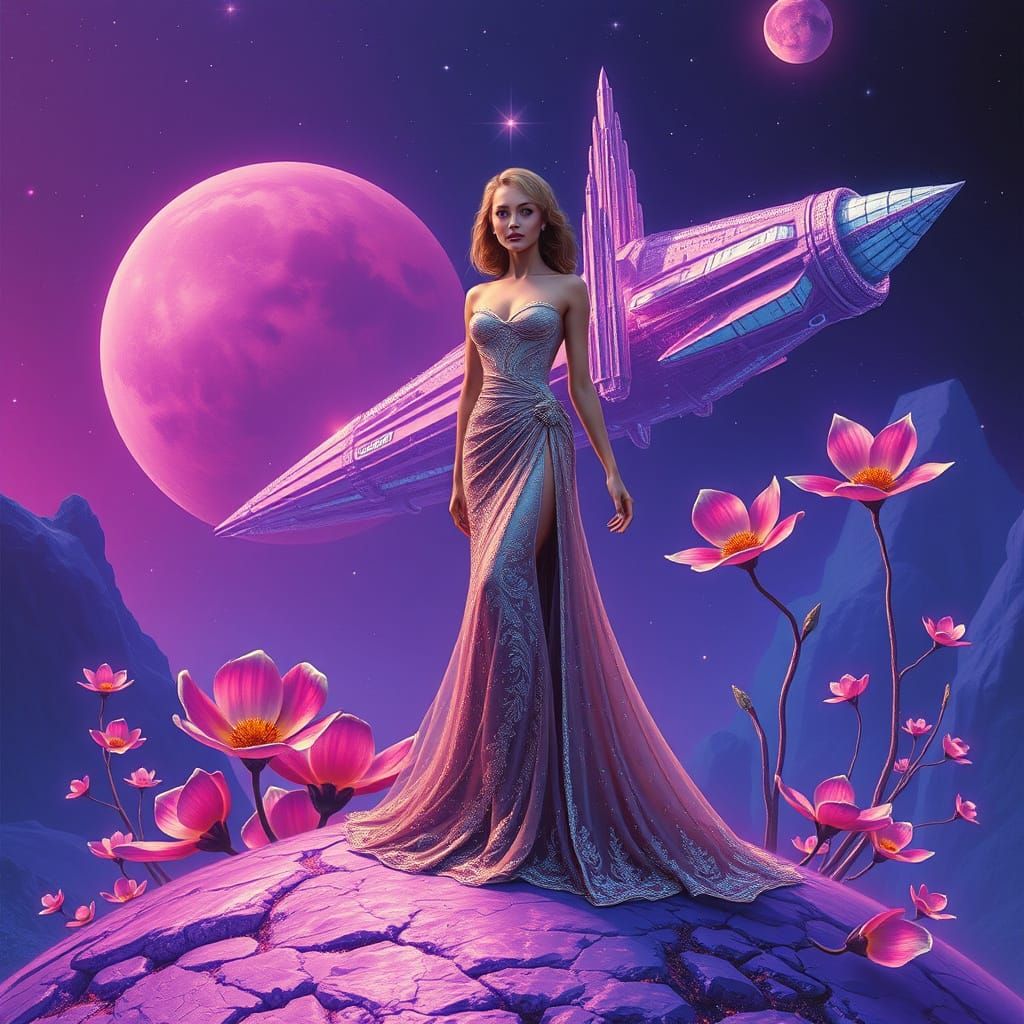 Mystical Planet Goddess in Shimmering Gown