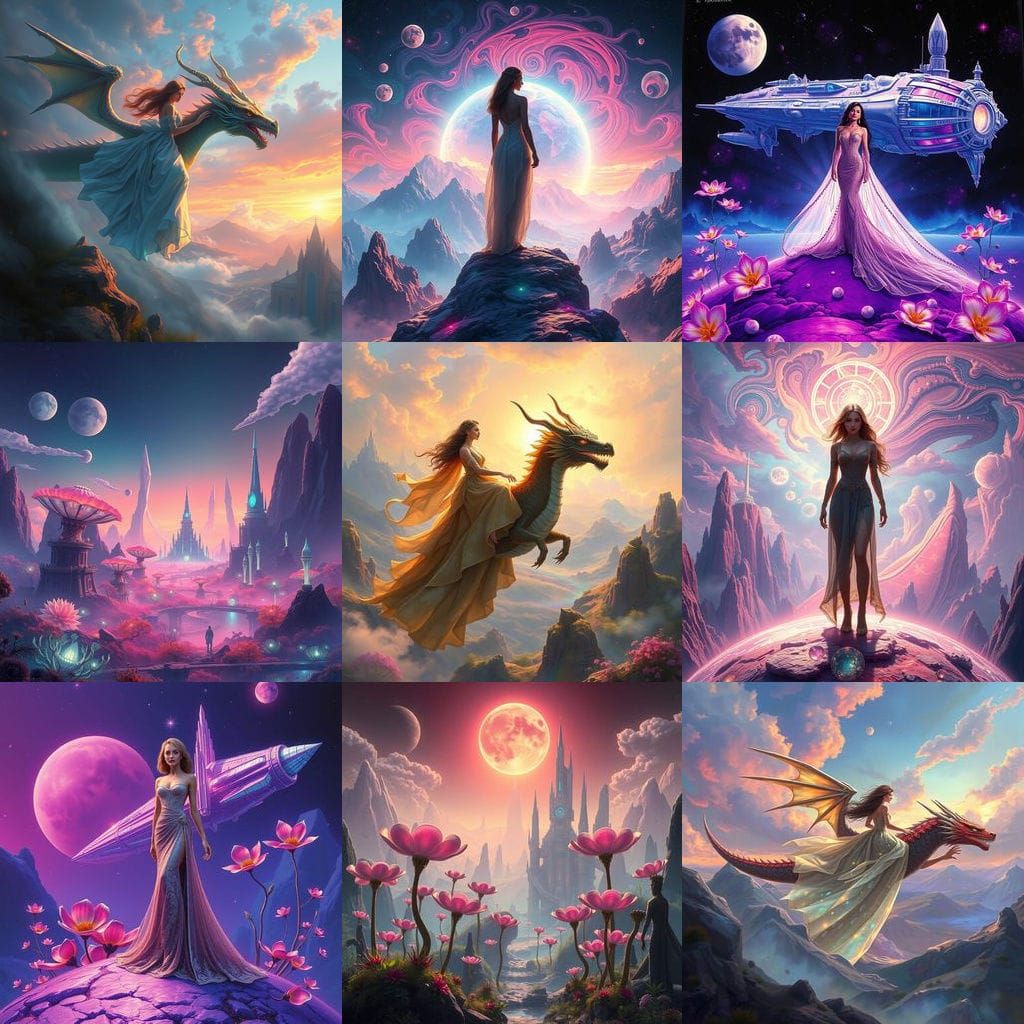 Fantastical Space Fungus with Glowing Blue Cap and Iridescen...