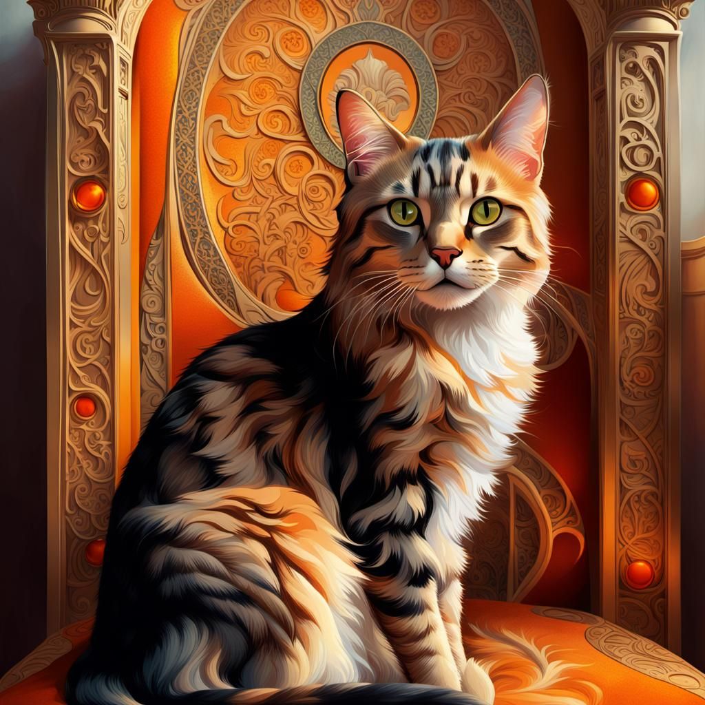 Regal Feline Majesty in Art Nouveau Splendor