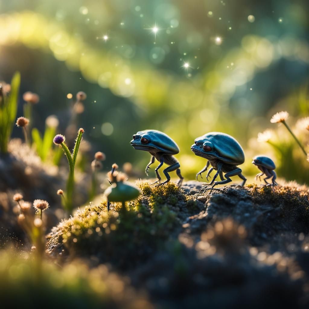 Vibrant Alien World with Small Creatures