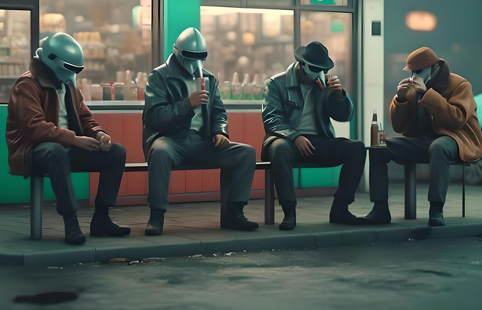 Hoodlums Outside 7-11 in Retrowave Style