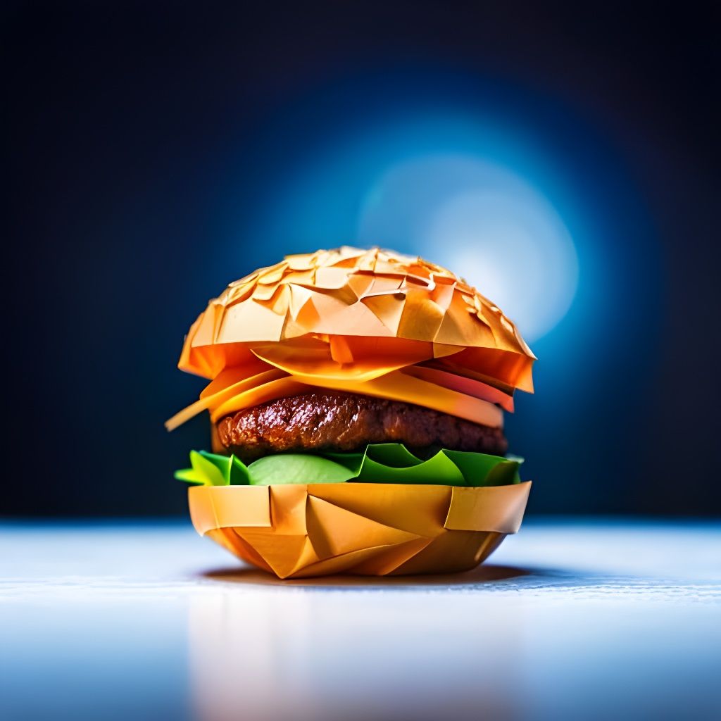 Detailed Origami Hamburger in Hyperrealistic Style