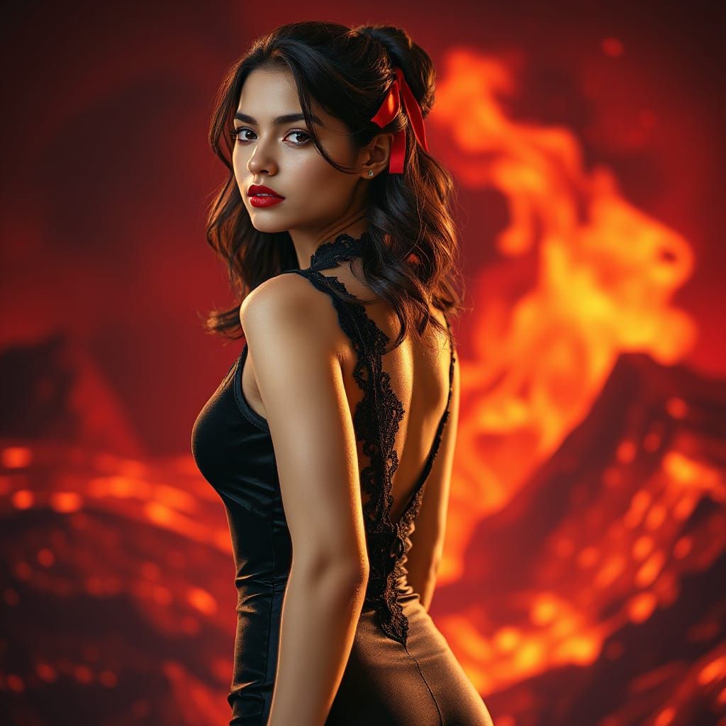 Elegant Brazilian Latina in Dramatic Black Gown