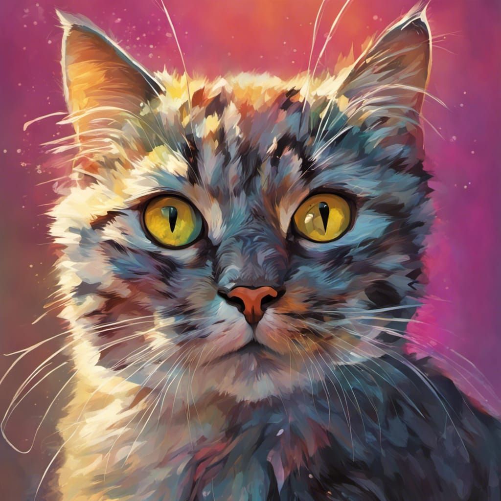 Hyperrealistic Cat Portrait in Splash Art Style