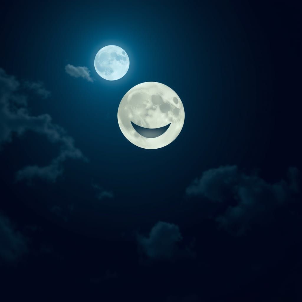 Serene Night Sky with Laughing Moon