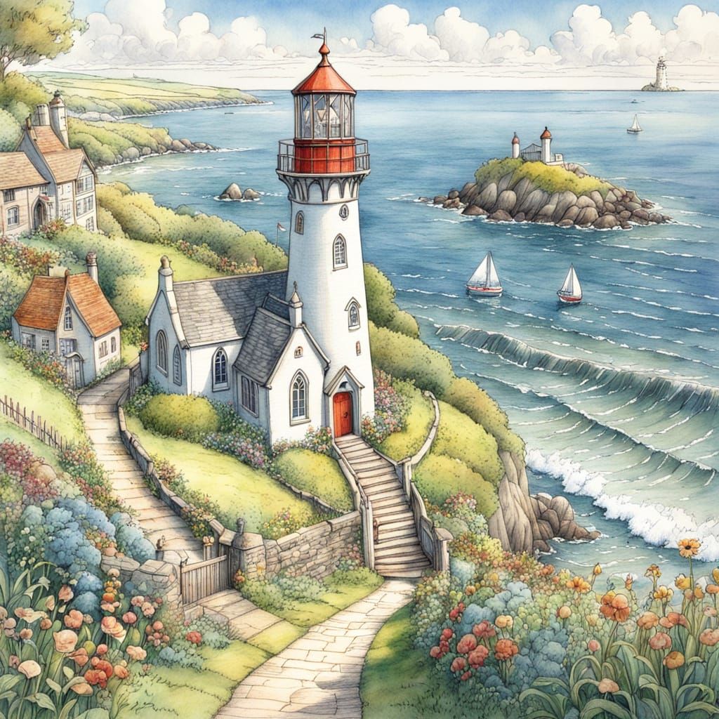 Seaside Church in Brambley Hedge Style Pencil Drawing