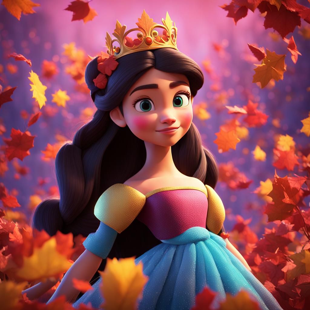Disney Princess in Autumn, Pixar Style 3D Art
