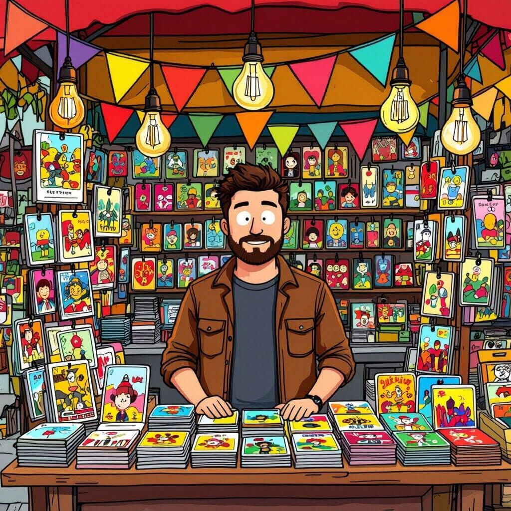 Man at Market Stall in South Park Style