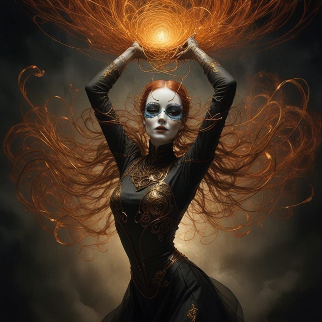 Ethereal Dancer in Copper Coil Vortex