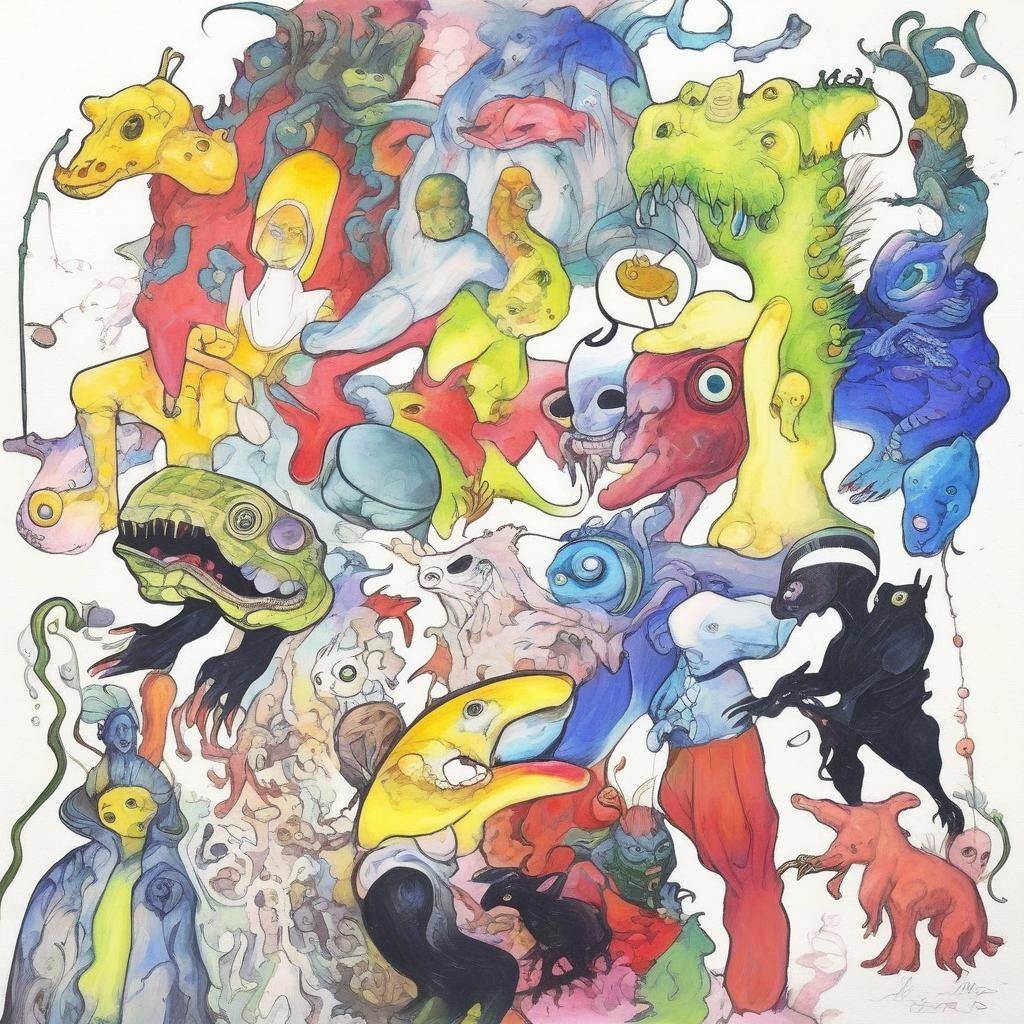 Surreal Fantasy Characters in a Strange Painting