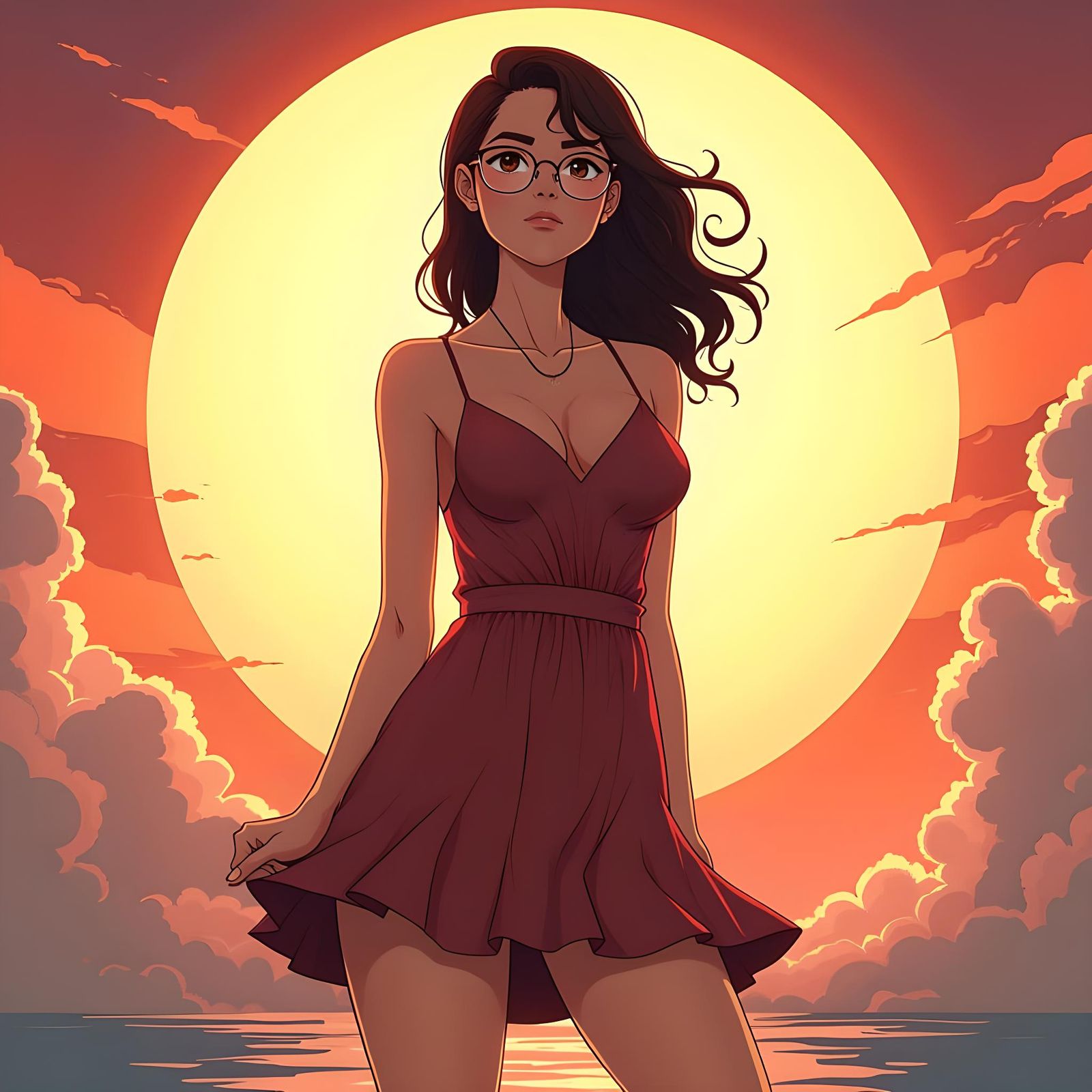 Mature Woman in Sundress, Anime Style
