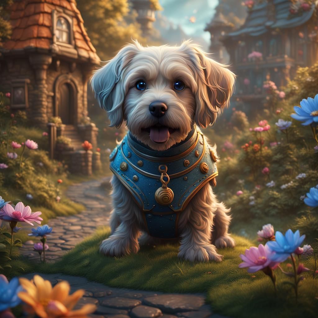 Cute Dog in Detailed Fantasy Matte Painting