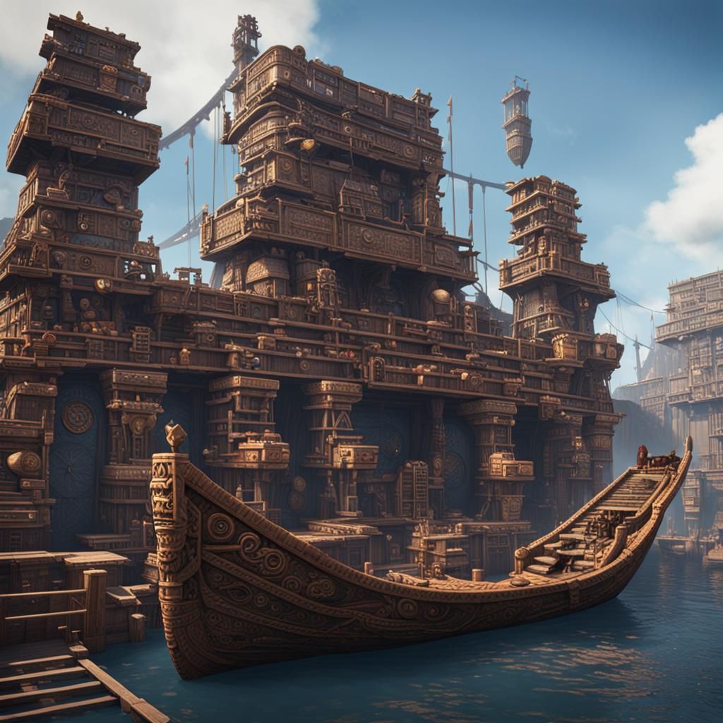 Aztec Shipyard in Information Age: Detailed Matte Painting