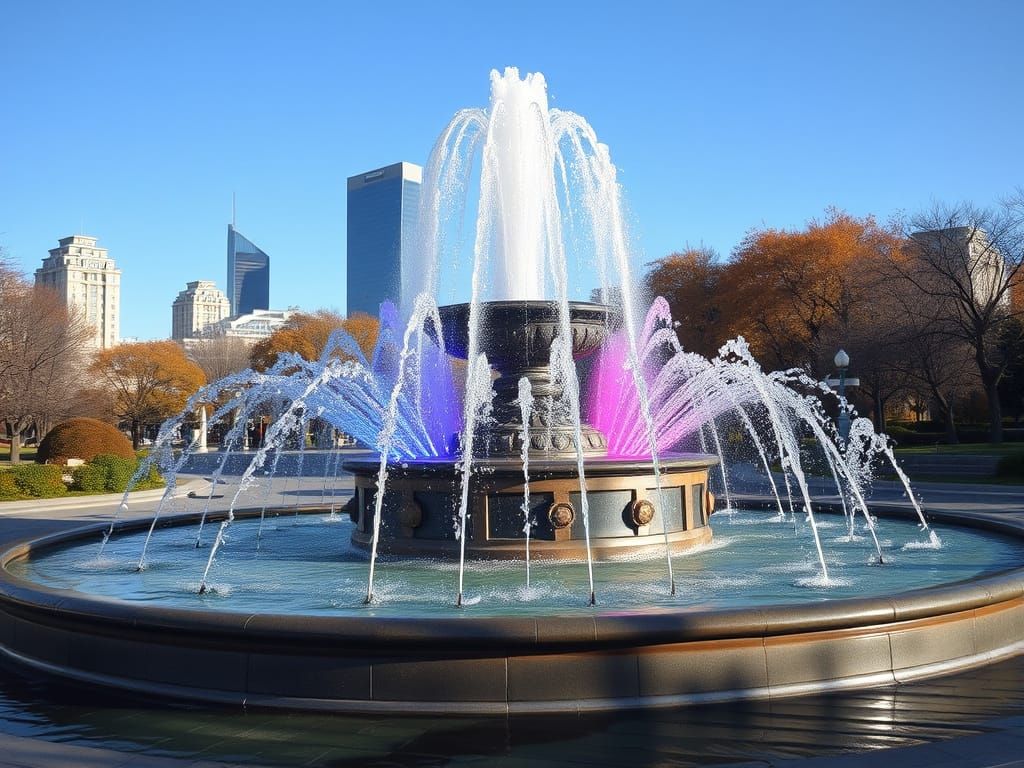 Futuristic Fountain in City Park