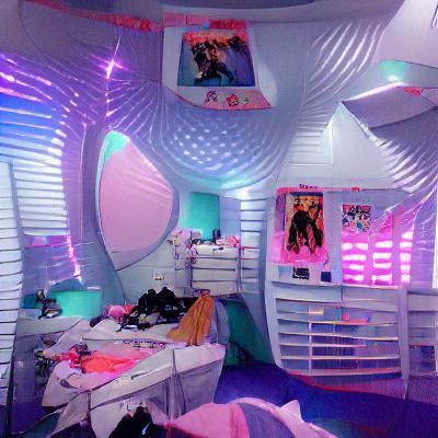 Futuristic 90's Teen Bedroom in Vaporwave Style