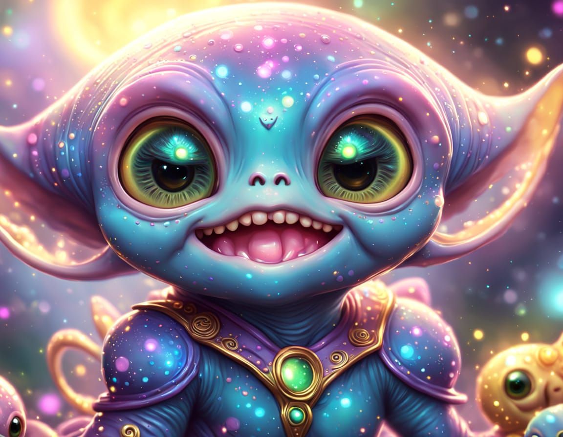 Cute Alien Smiling in Kawaii Art Style